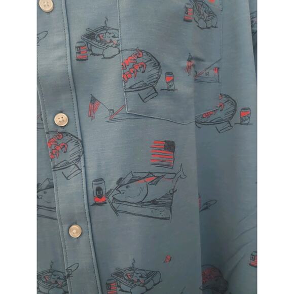 HUK Men's Fishing Shirt 2XL Short Sleeve Button Down Americookin Kona Blue - Picture 8 of 13